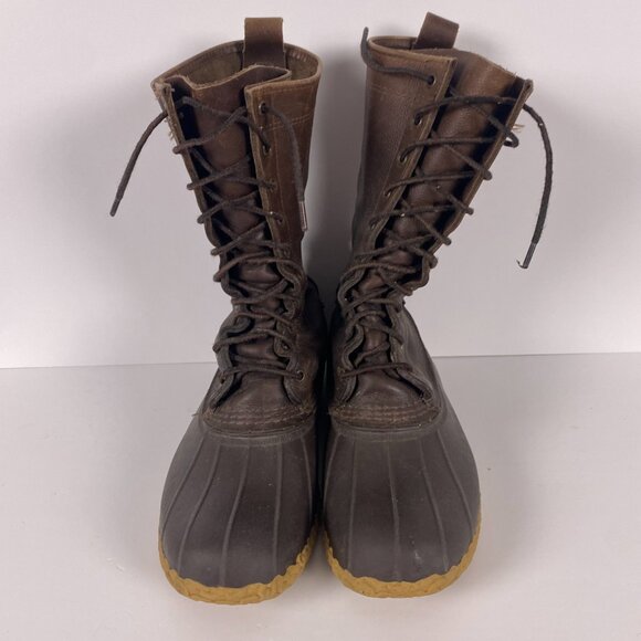 Vintage LL Bean Maine Hunting Shoe Boots Mens 10 M Brown Leather Rubber Duck 12" - Picture 2 of 14